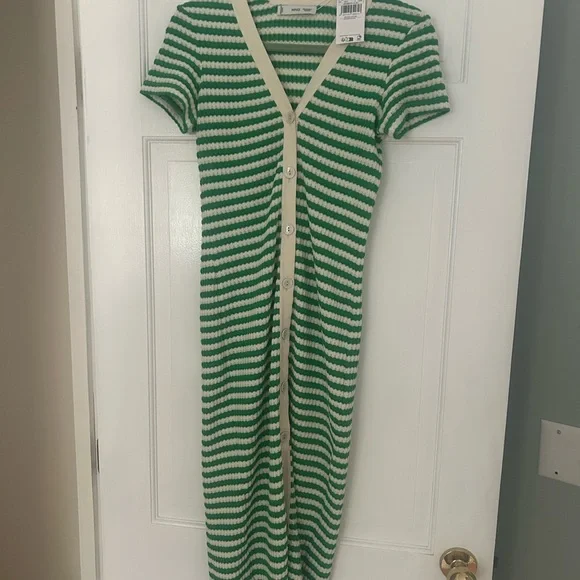 Mango | Dresses | Mango Green And Cream Striped Crocheted Dress | Poshmark